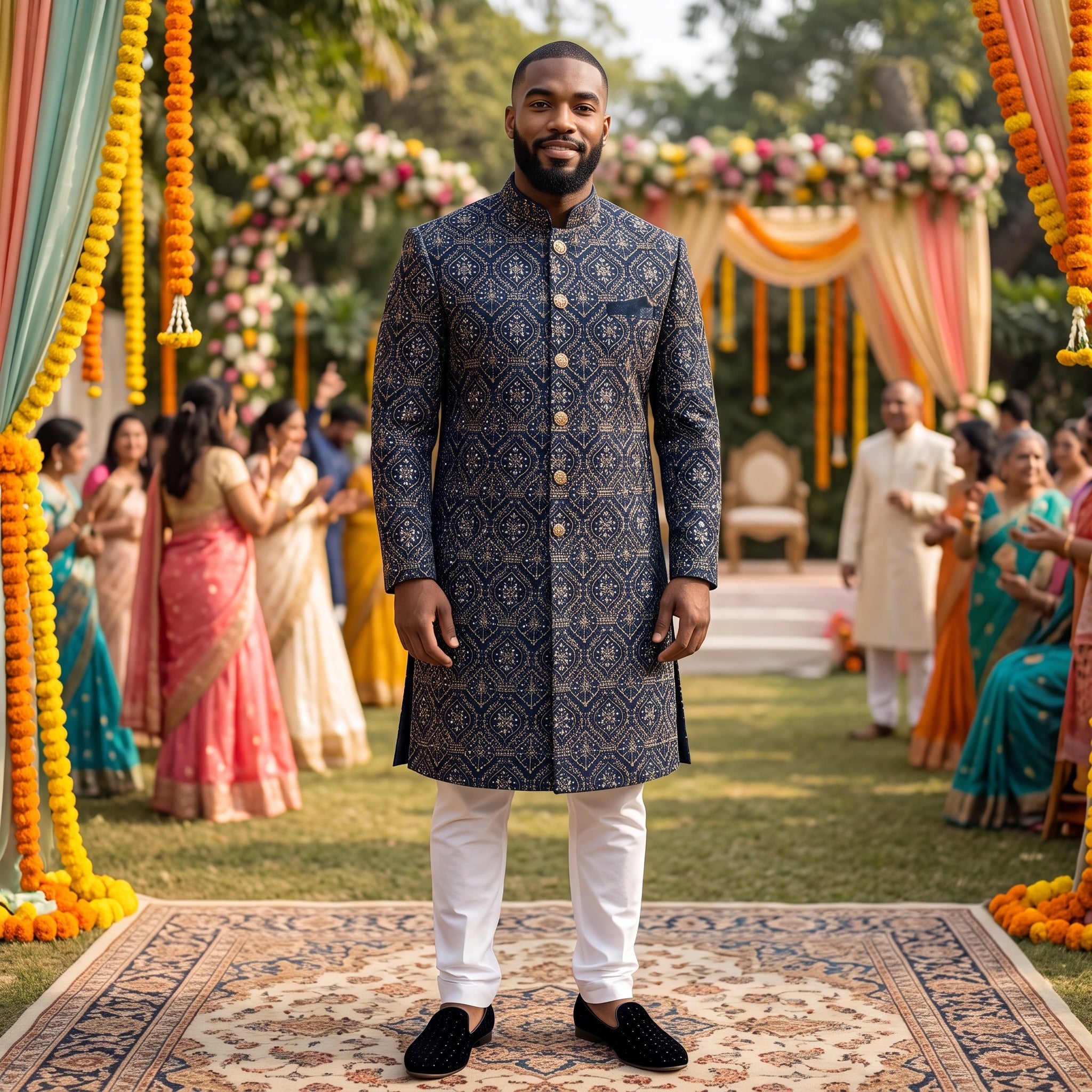 Navy Heavy Embroidered Ogee Sherwani