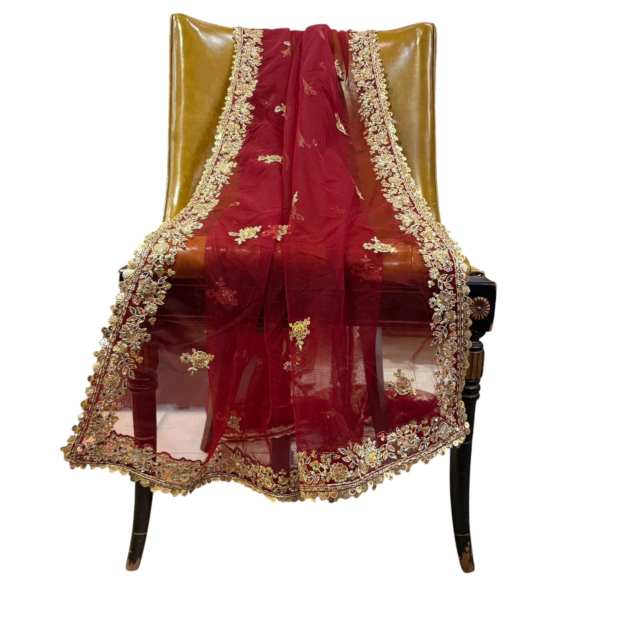 Maroon Embroidered Dupatta