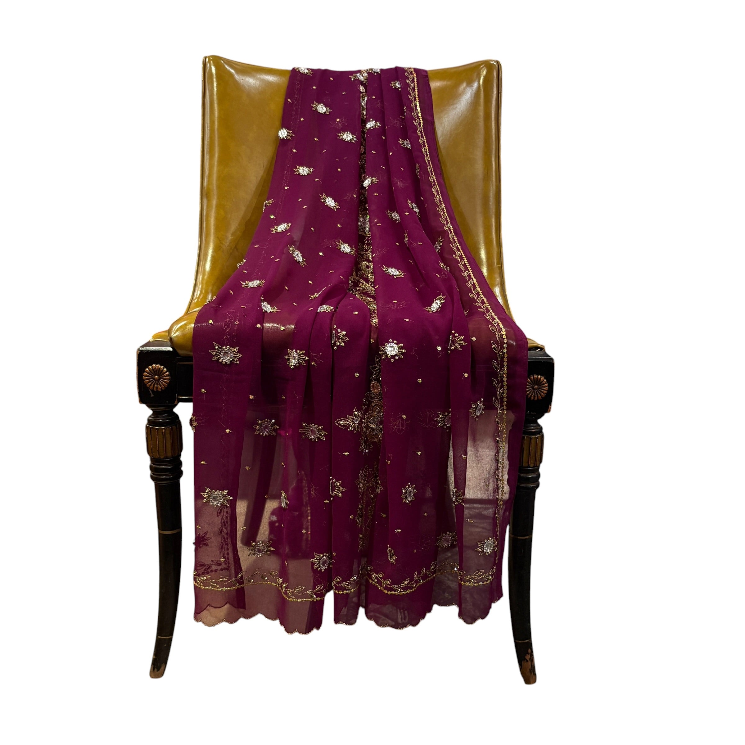 Purple Embroidered Chiffon Silk Dupatta