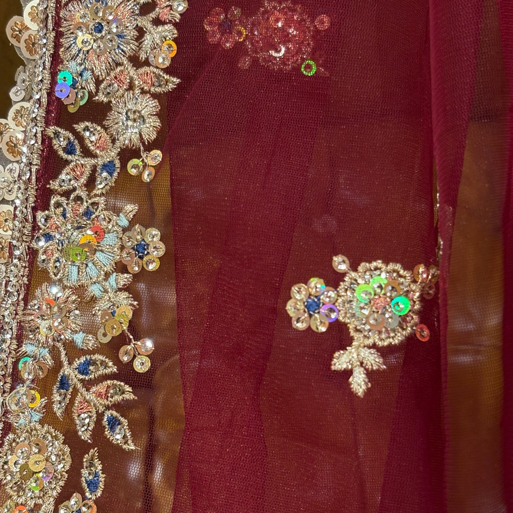 Maroon Embroidered Dupatta