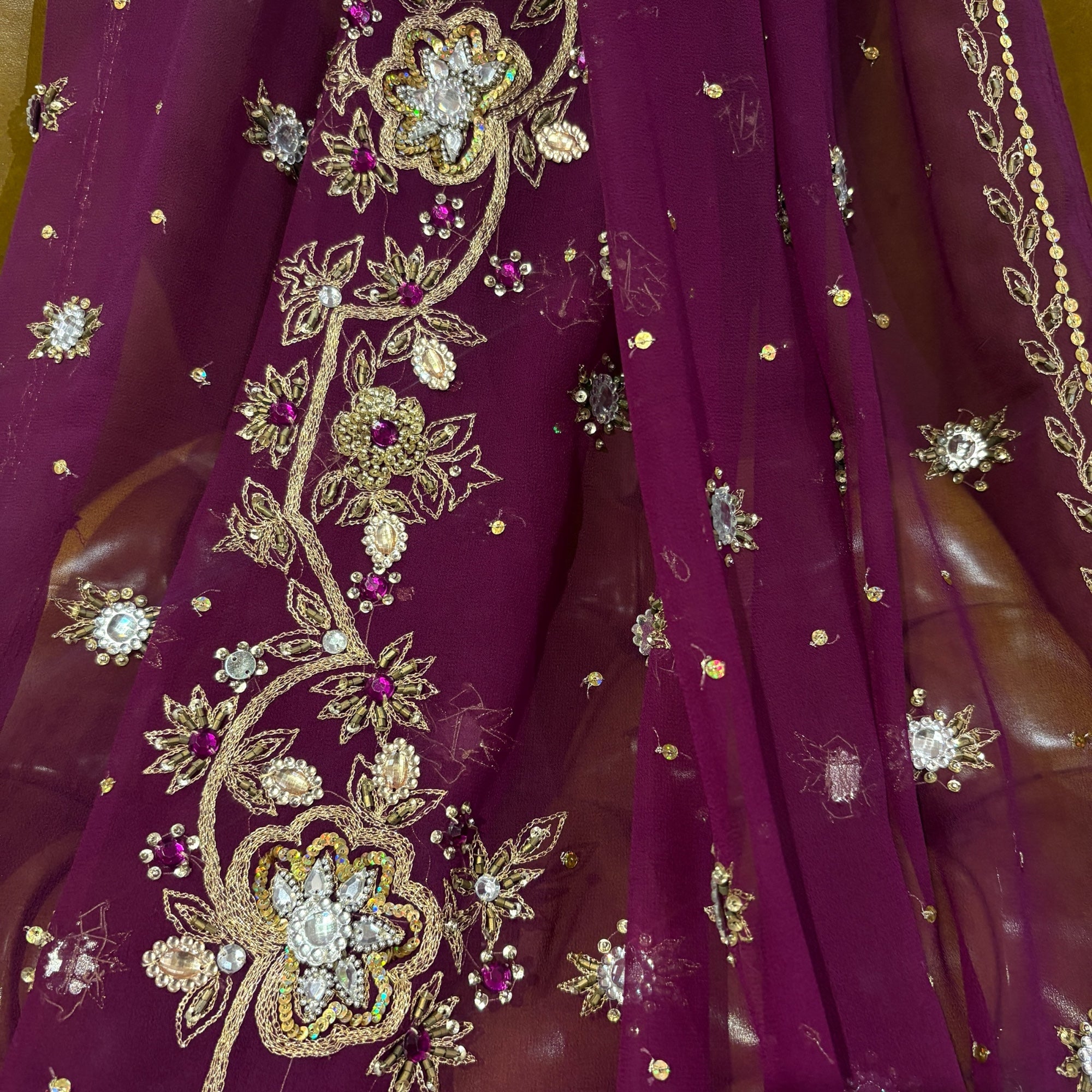 Purple Embroidered Chiffon Silk Dupatta