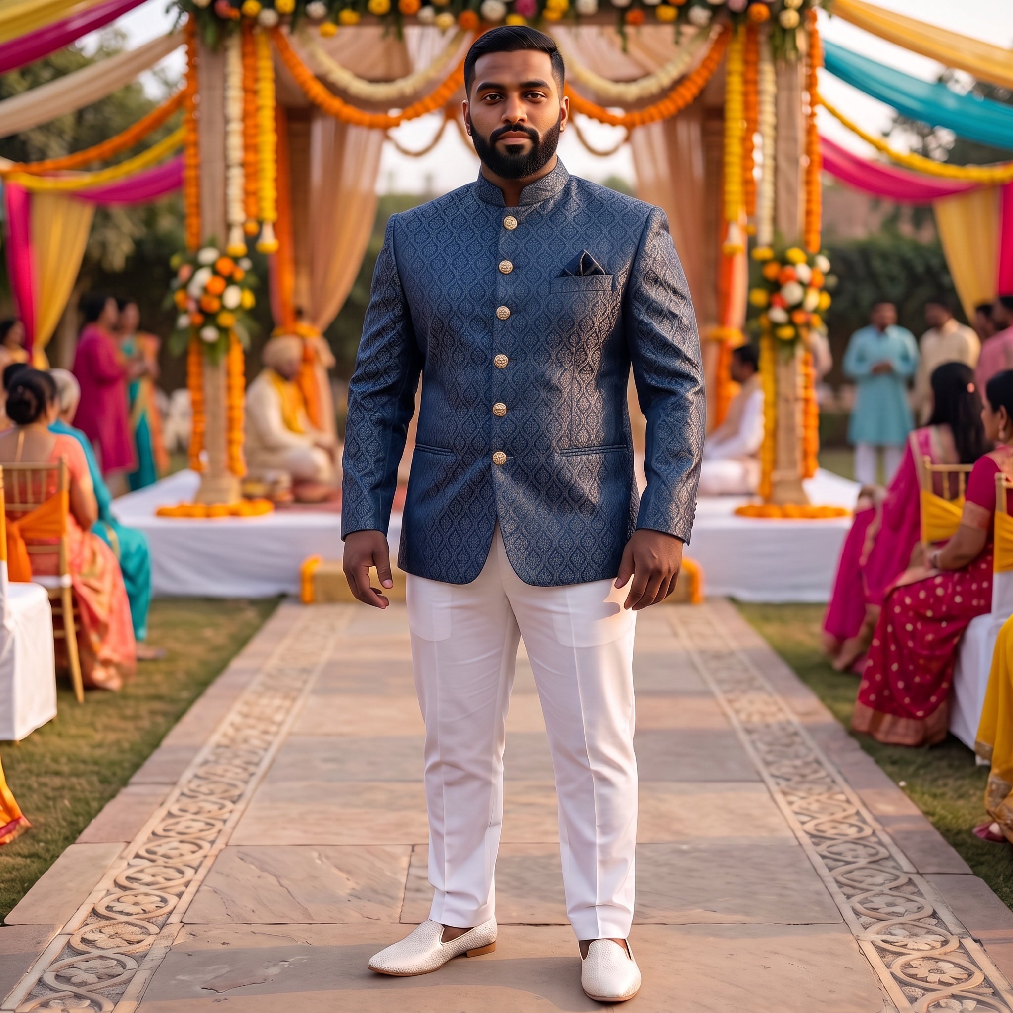 Navy Oblong Ogee Jodhpuri Jacket -Big & Tall