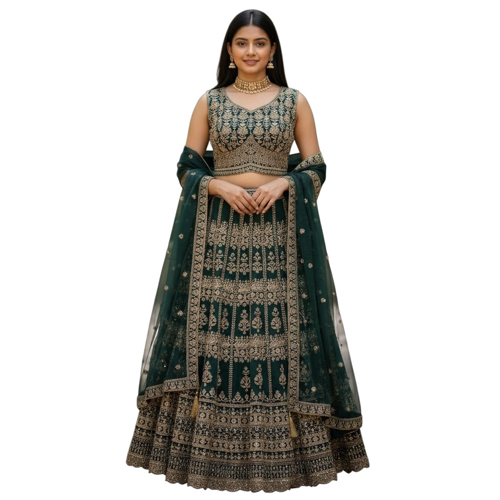 Forest Heavy Gold Embroidered  Lehenga Set