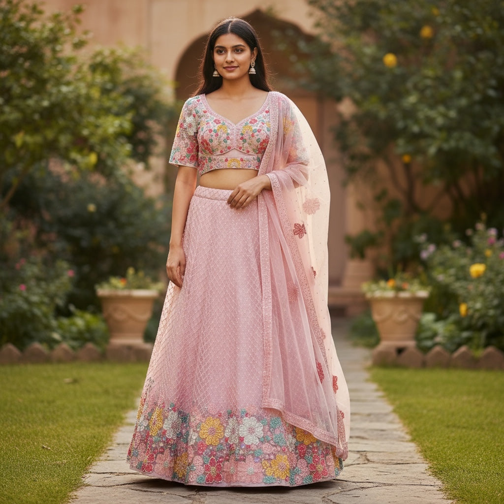 Embroidered Floral Lehenga Sets-2 Colors