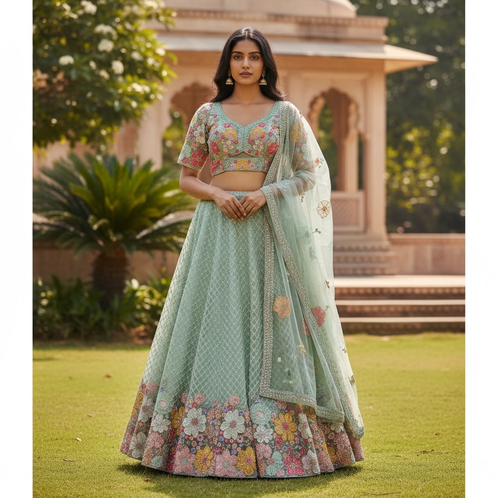 Embroidered Floral Lehenga Sets-2 Colors