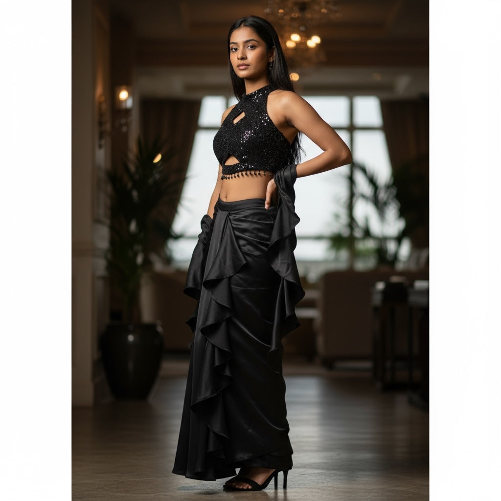 Halter w/ Drape Skirt-3 Colors