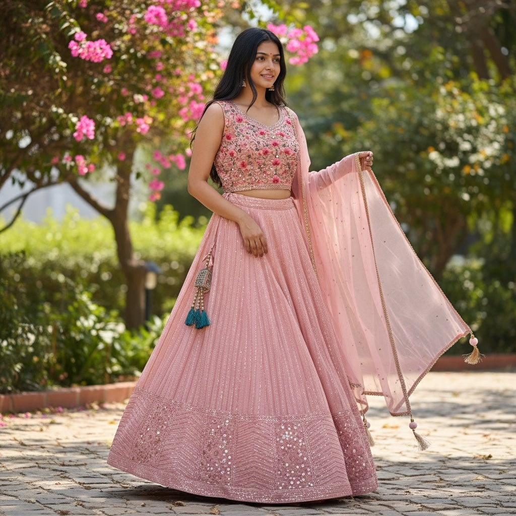 Blush Pink Embroidered Lehenga Set