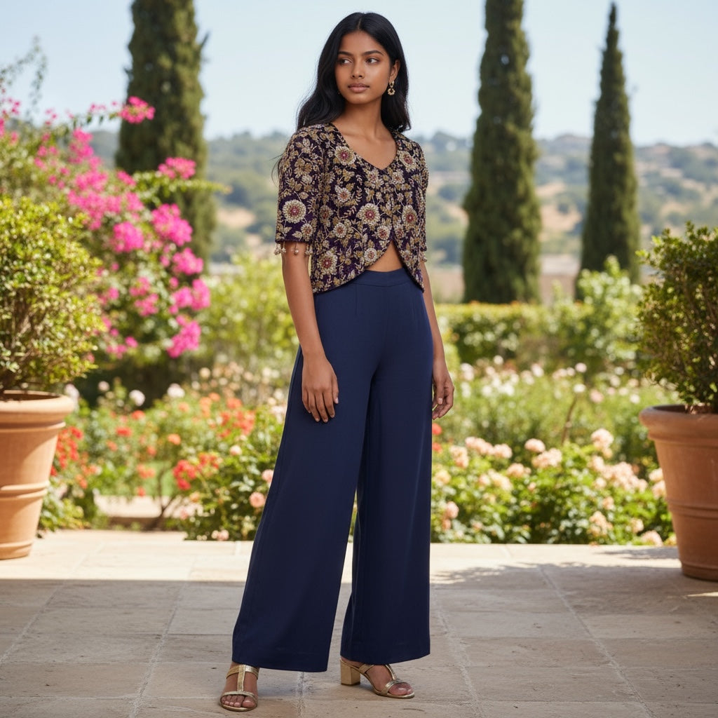 Purple Velvet Top with Heavy Stone & Zardosi Work