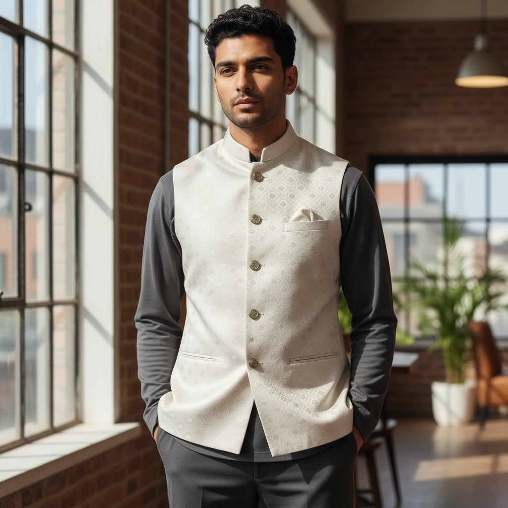 Ivory Jacquard Diamond Vest