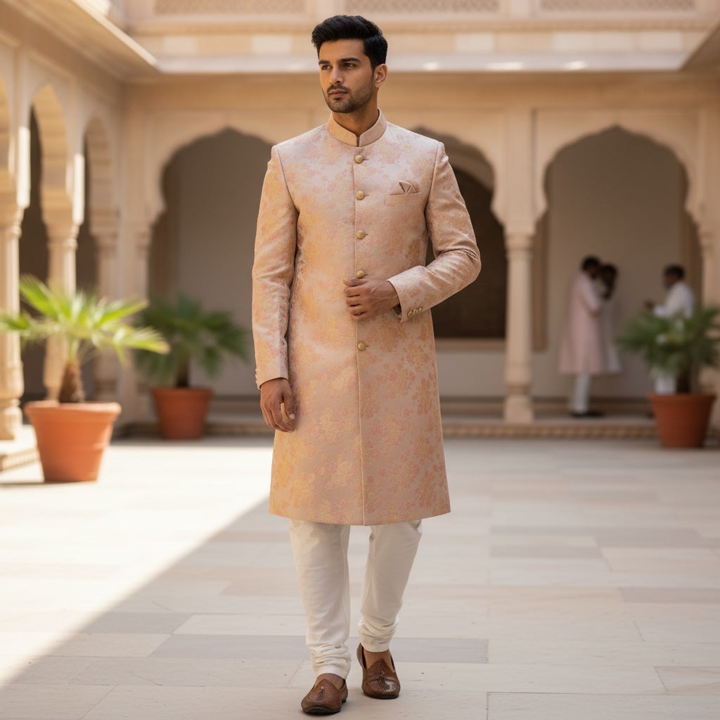 Mauve Blush Jacquard Sherwani