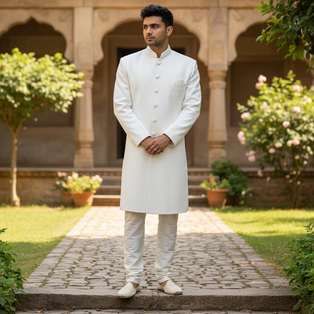 YD Ivory Sequin Embroidered Sherwani