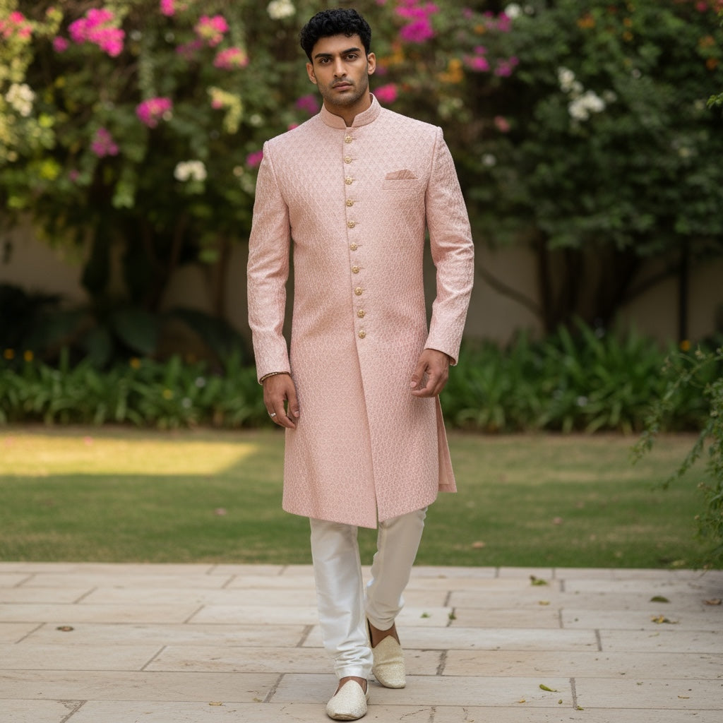 YD Blush Pink Embroidered Sherwani