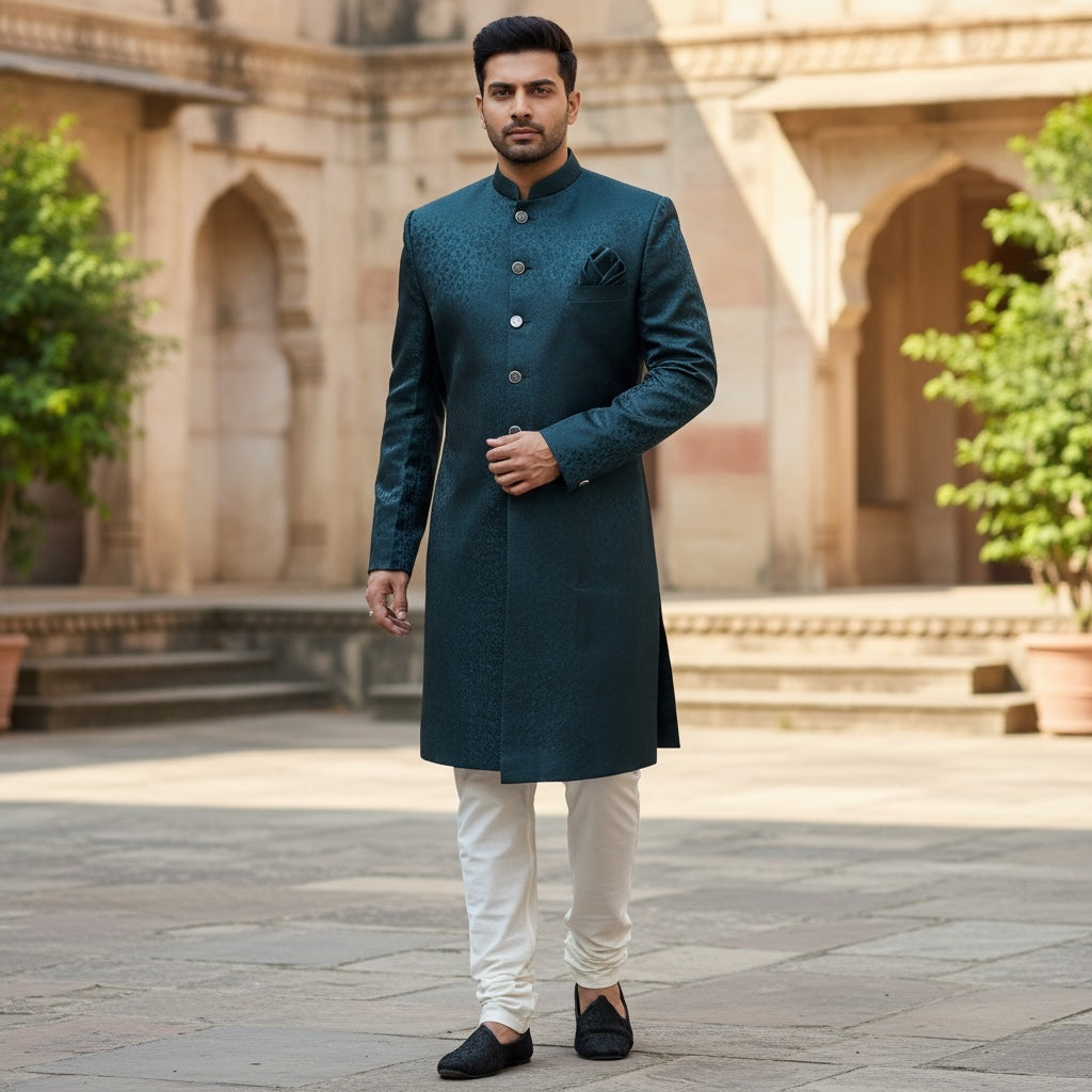 Ocean Floral Jacquard Sherwani
