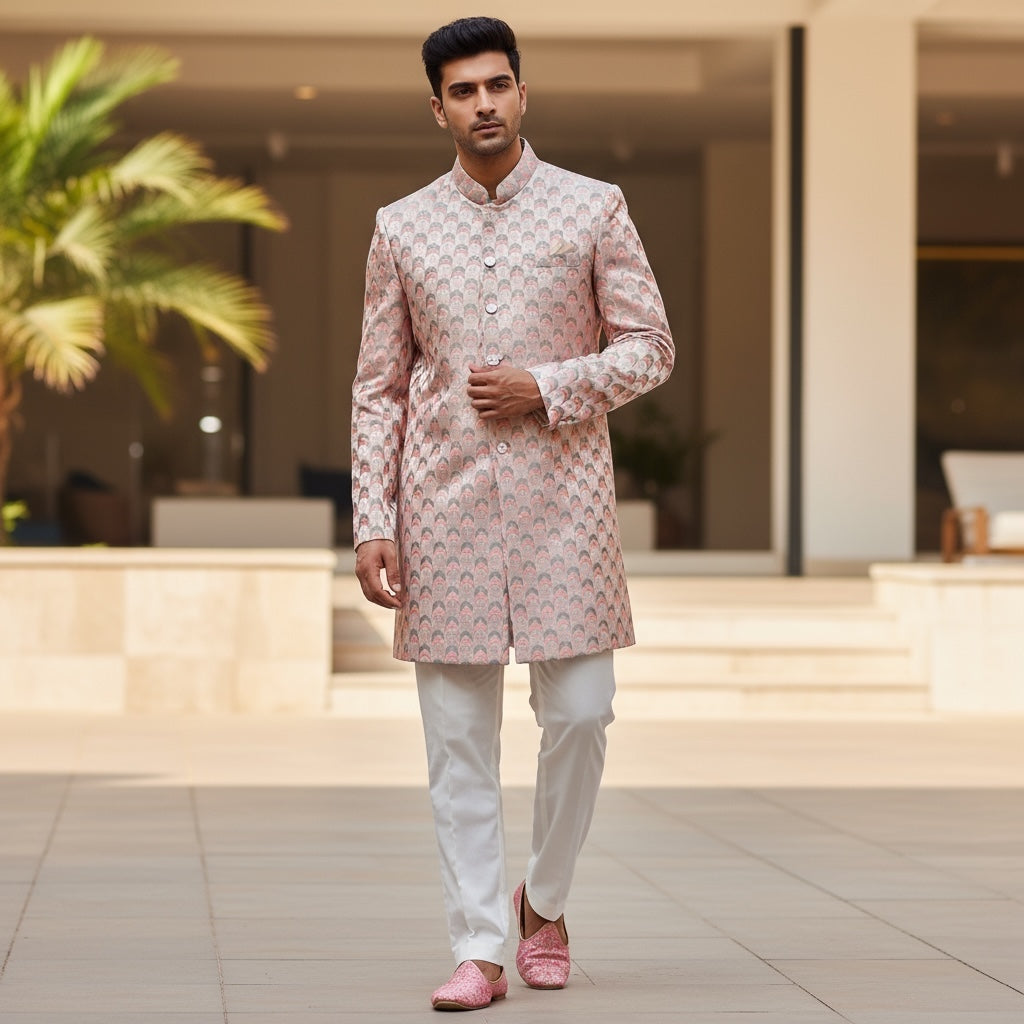 YD Pink & Grey Sherwani- Size 38