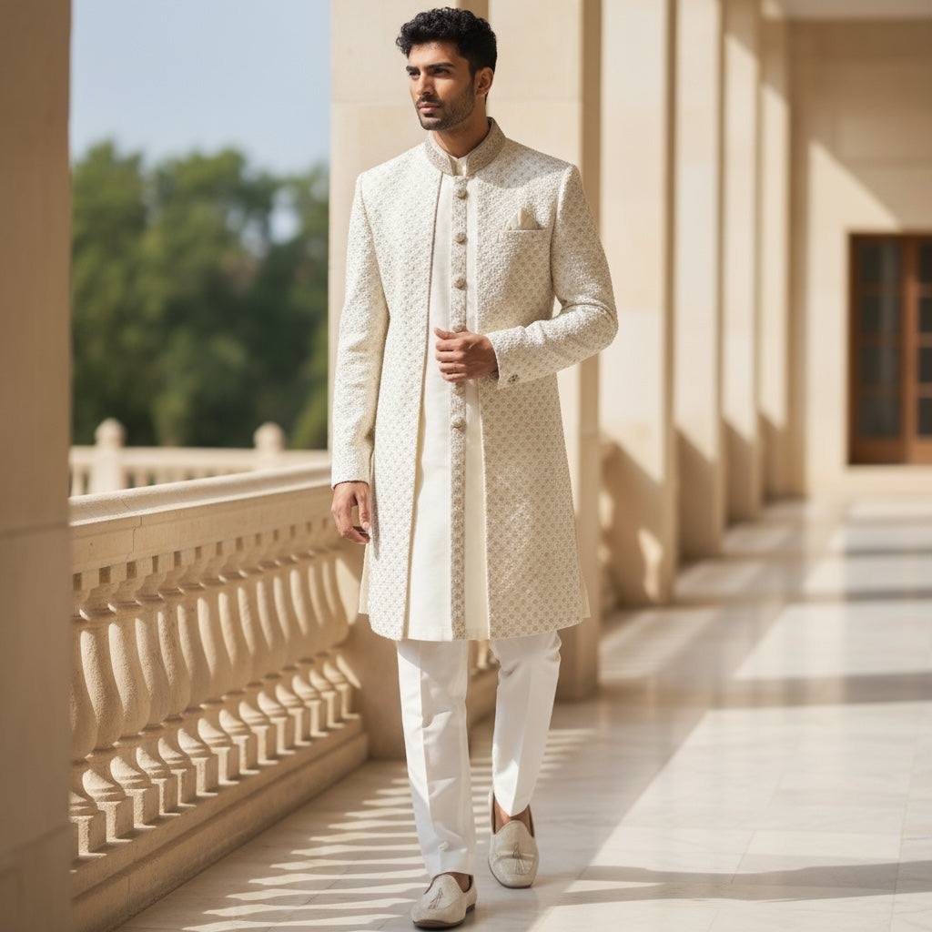 YD Ivory Double Sherwani- Size 42