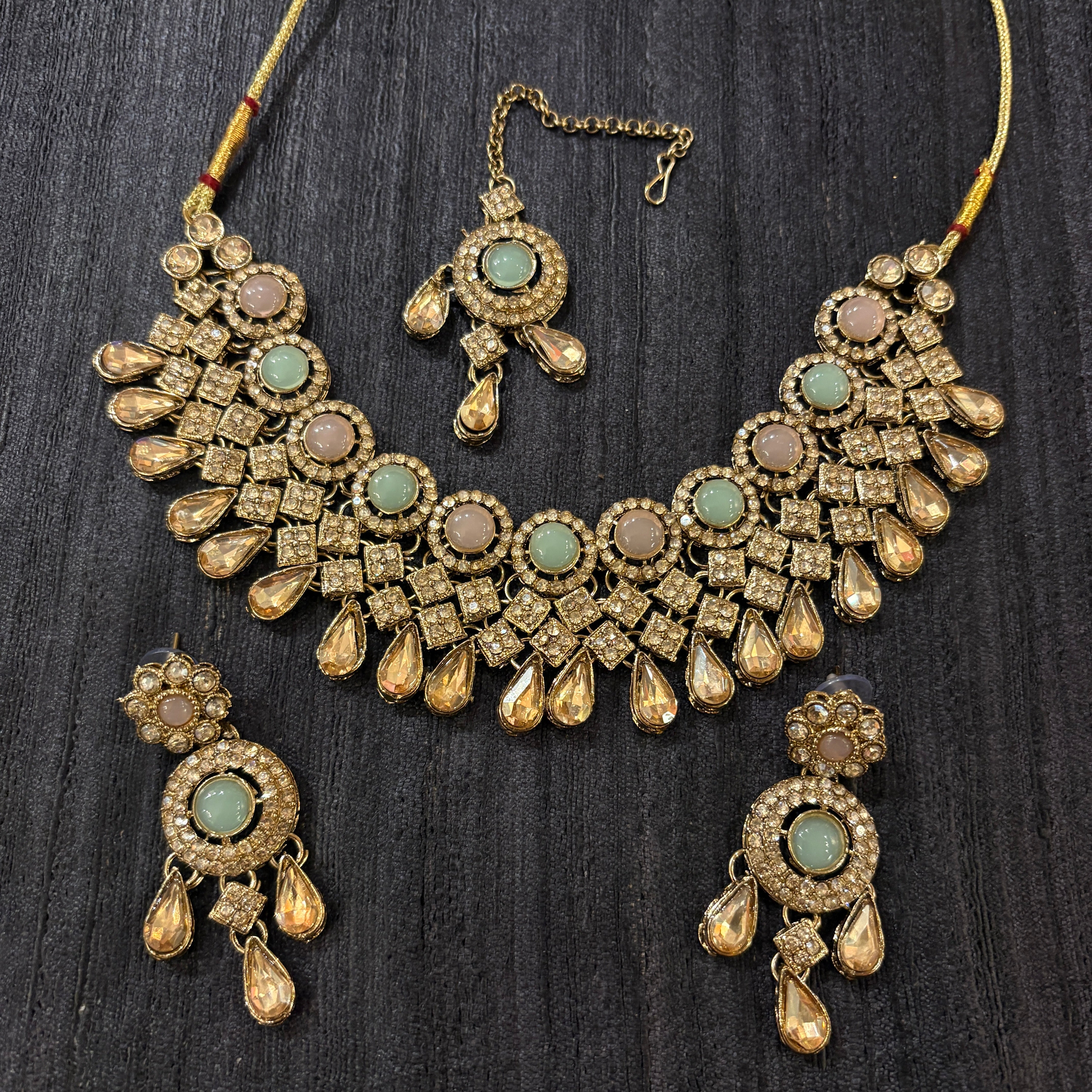 DT Round Stone Drop Necklace Sets-Colors
