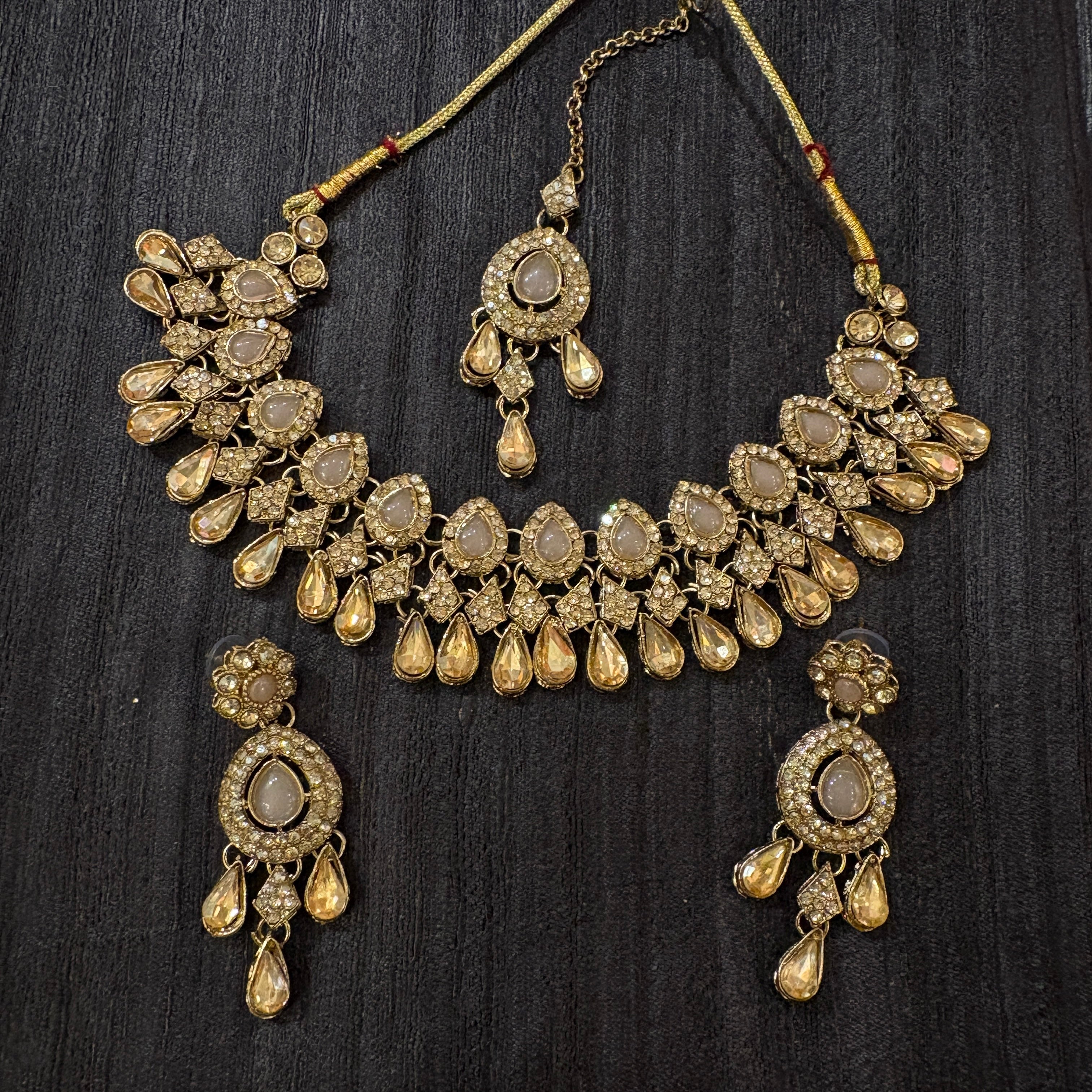 DT Gold Diamond Teardrop Necklace Sets-Colors