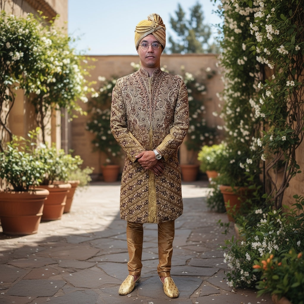 Heavywork Gold Sherwani