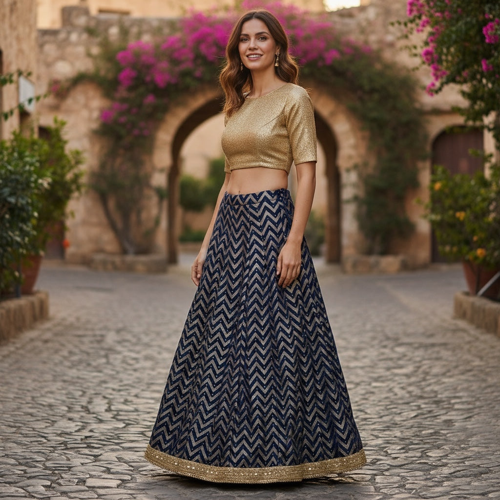 DT Chevron Lehengas-4 Colors - Vintage India NYC