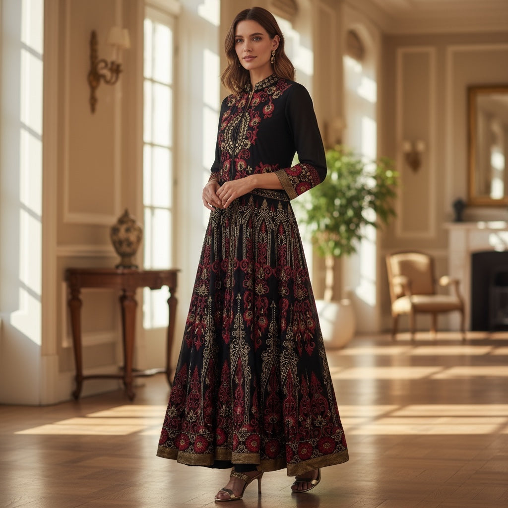 Dark Grey Anarkali Gown - Vintage India NYC