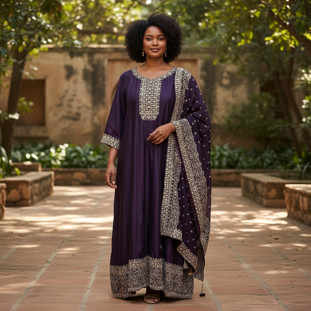 Deep Purple Anarkali Georgette - Vintage India NYC