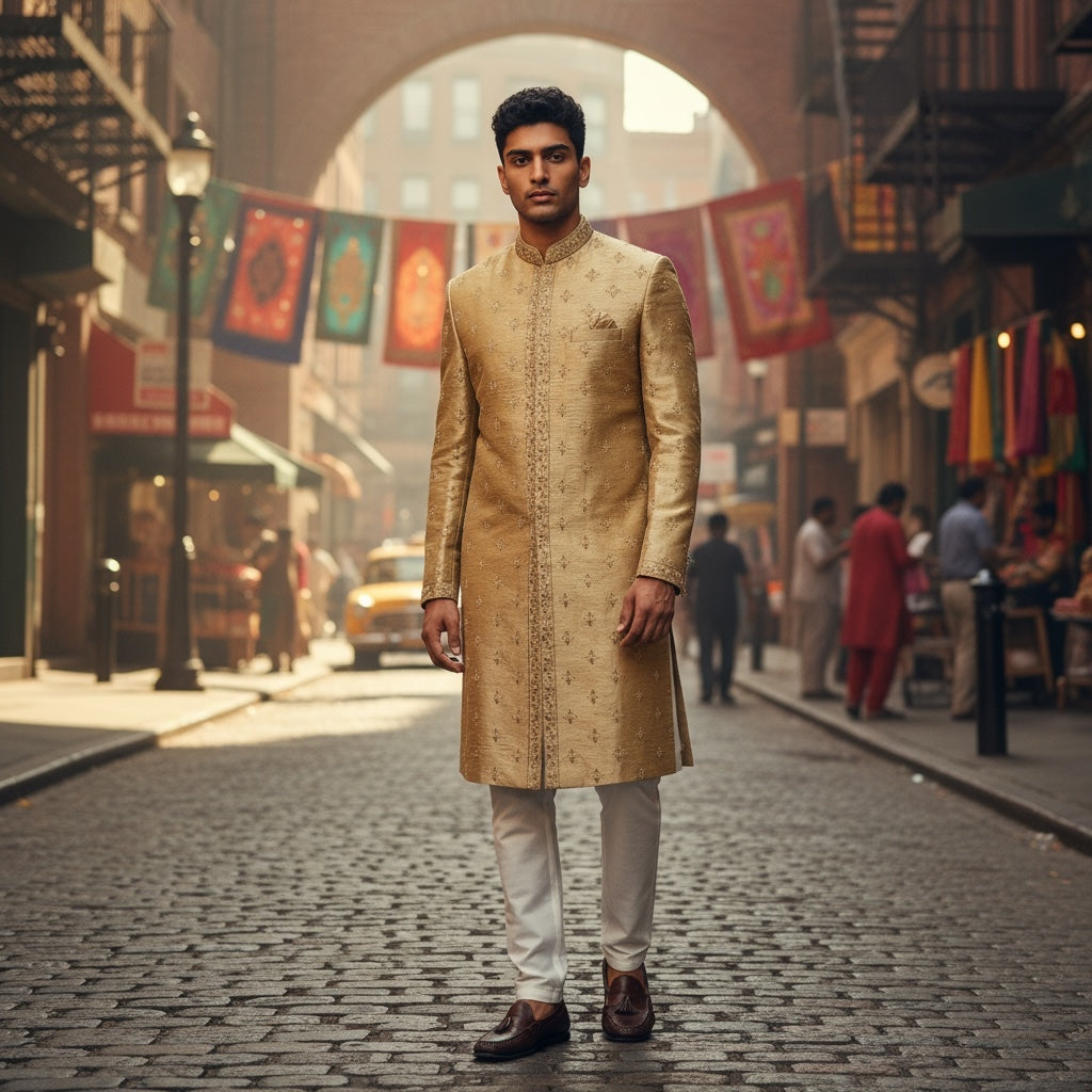 Gold Embroidered Sherwani - Vintage India NYC