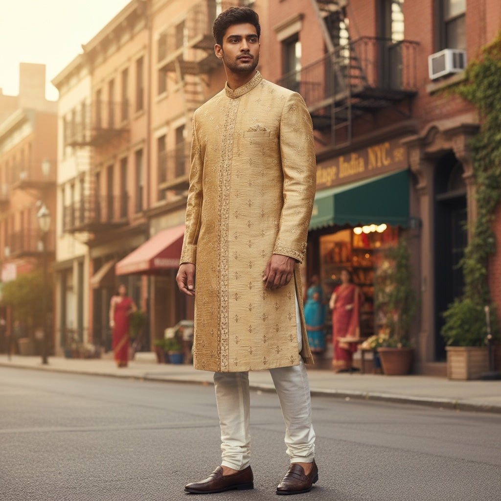 Gold Embroidered Sherwani - Vintage India NYC