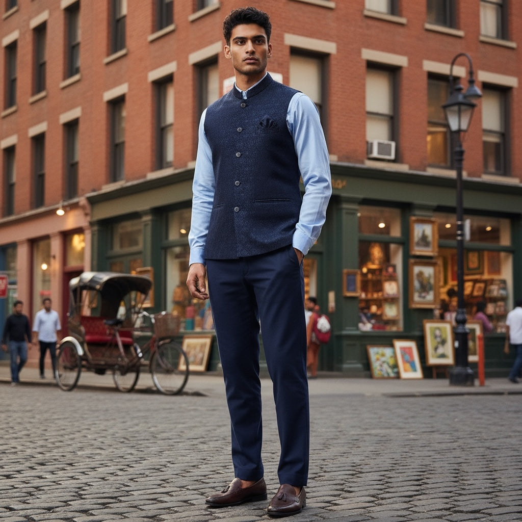 Navy Quadrafoil Vest - Vintage India NYC