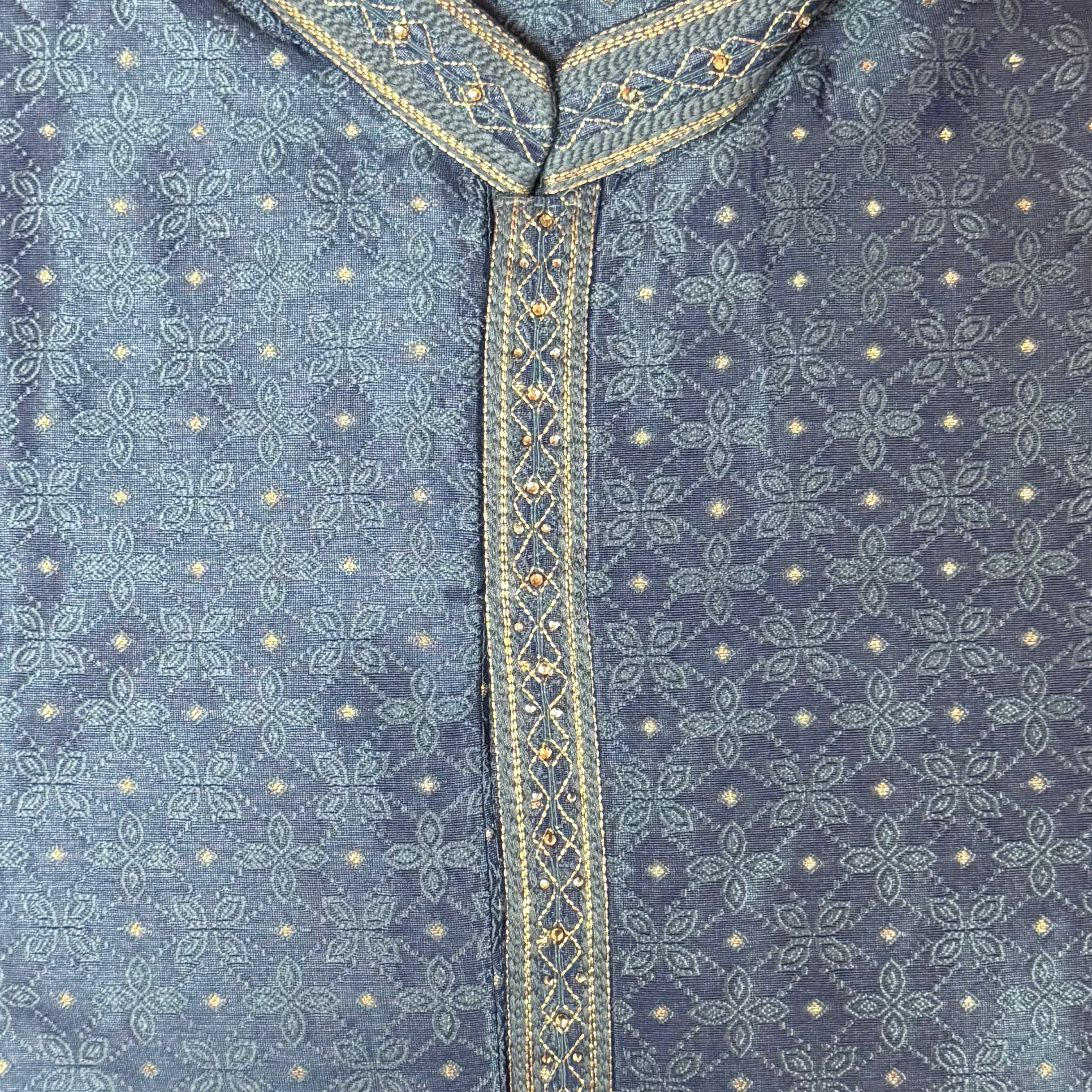 Steel Blue Jacquard Kurta - Vintage India NYC