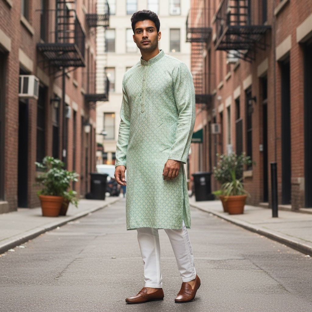 Pista Jacquard Kurta - Vintage India NYC