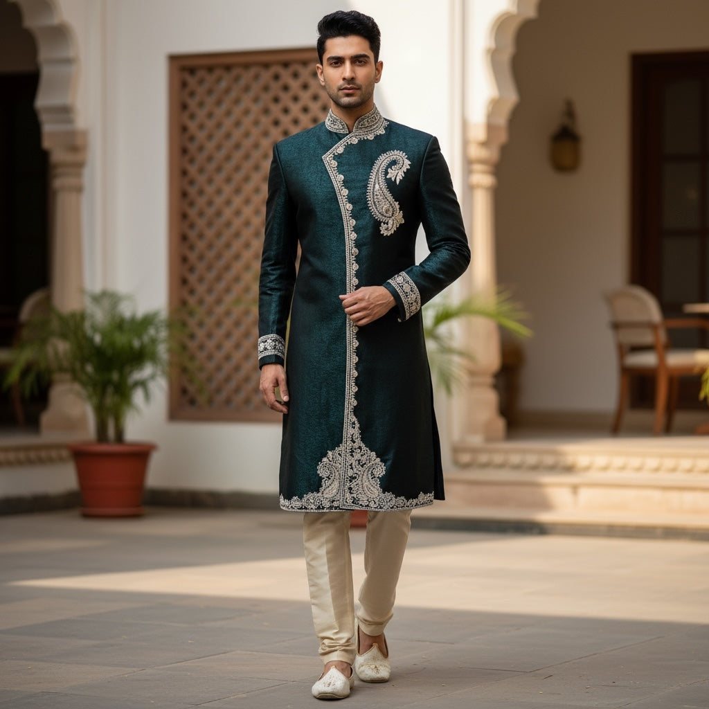 Vintage Teal Sherwani - Vintage India NYC
