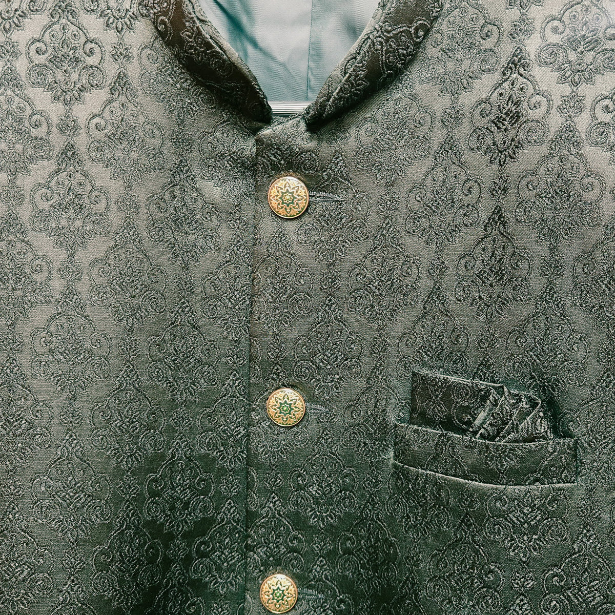 Bottle Green Ornate Crest Jodhpuri Jacket