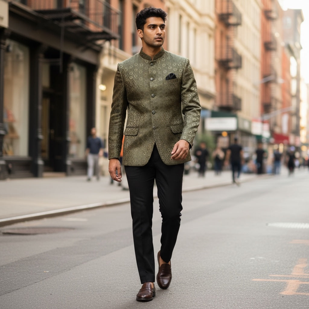 Olive Honeycomb Jodhpuri Jacket