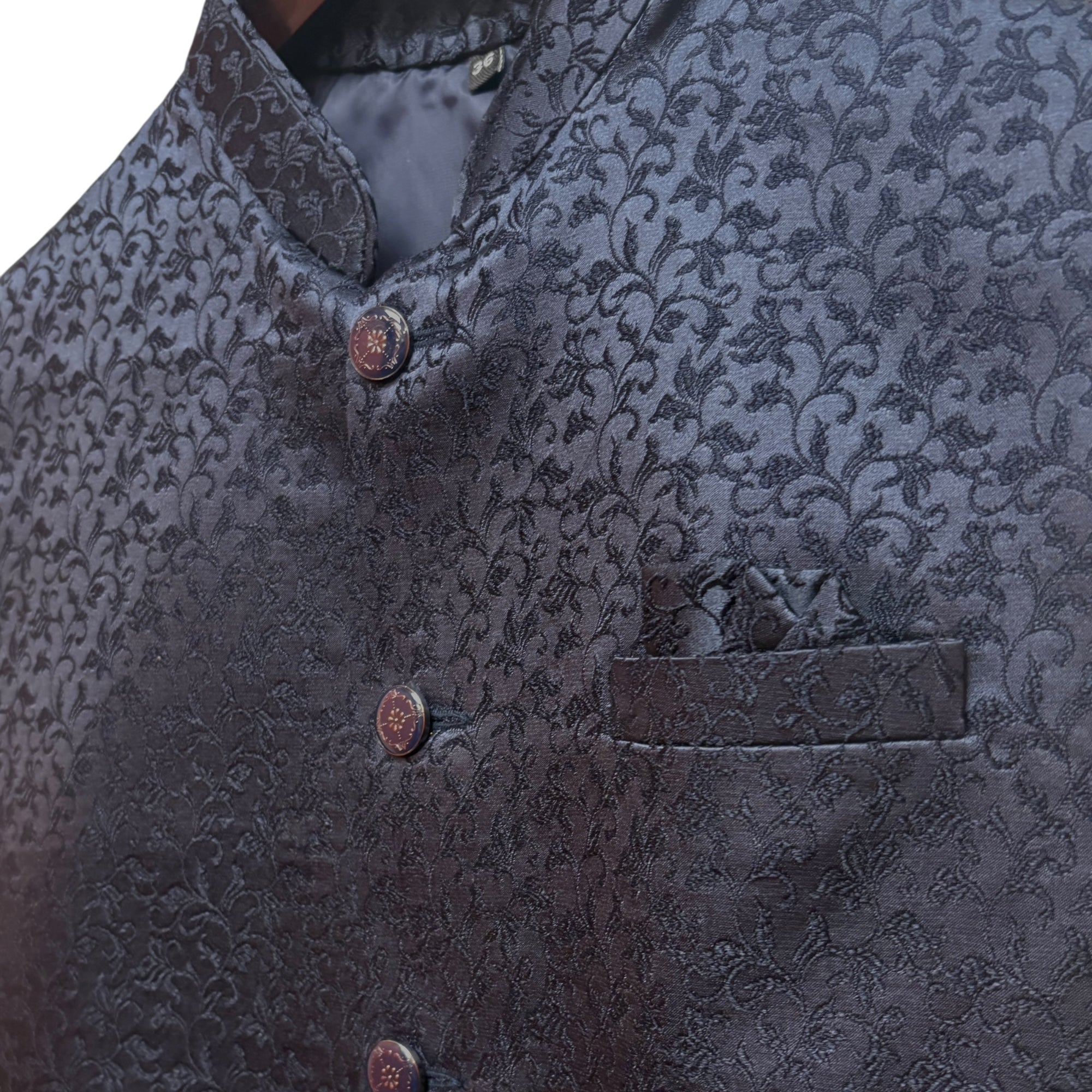 Navy Floral Vine Jacquard Vest