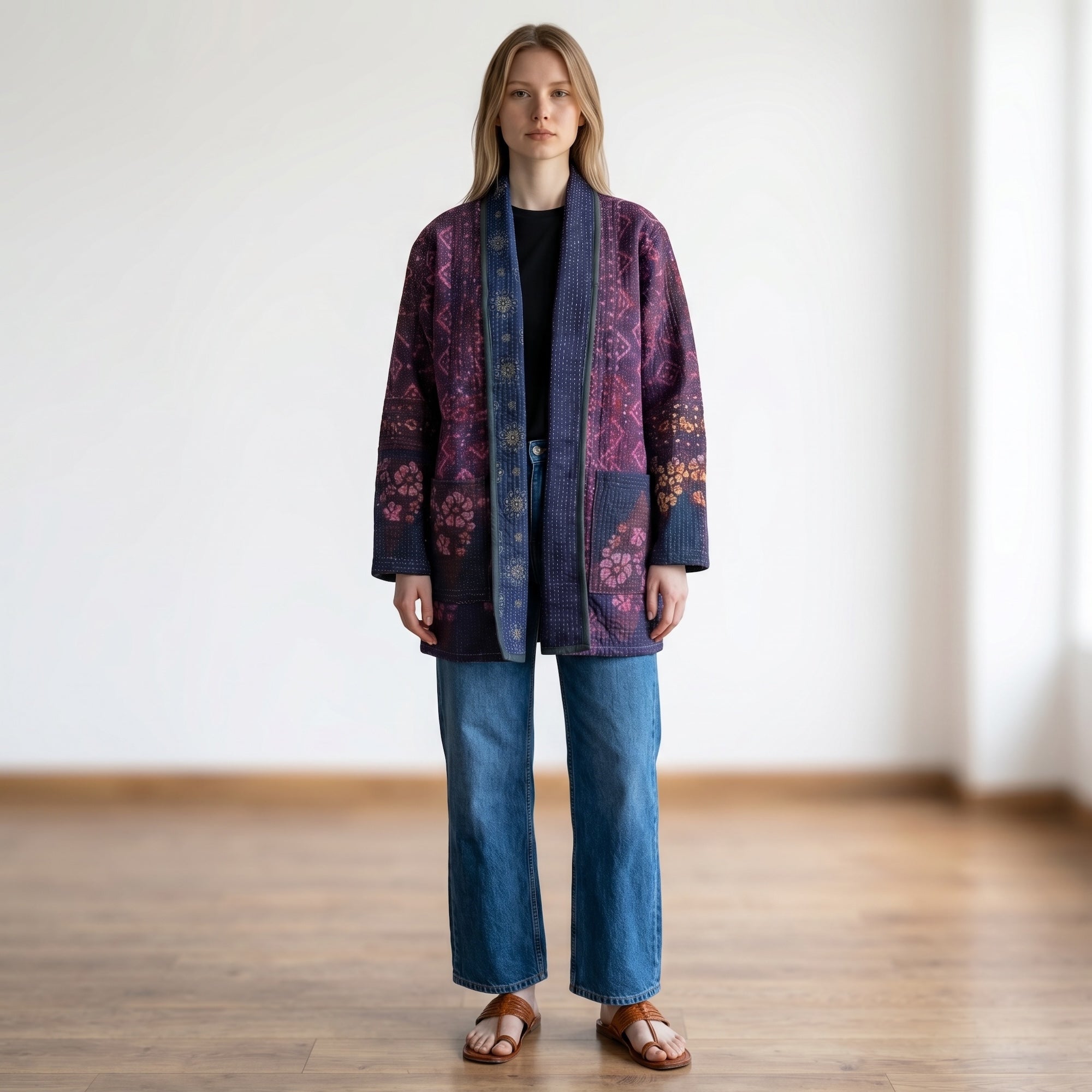 Indigo Cotton Kantha Quilted Jacket - Vintage India NYC