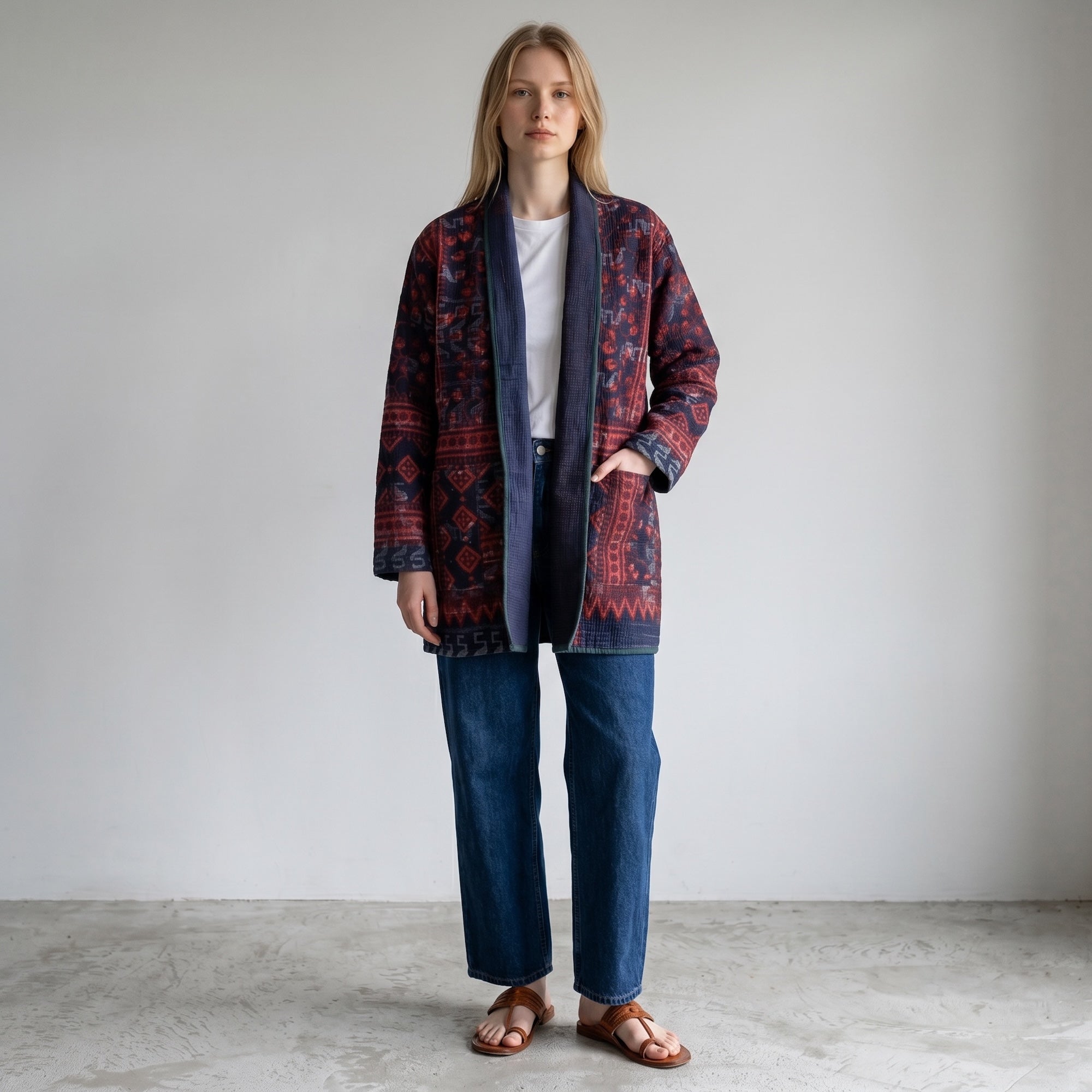 Indigo Cotton Kantha Quilted Jacket - Vintage India NYC