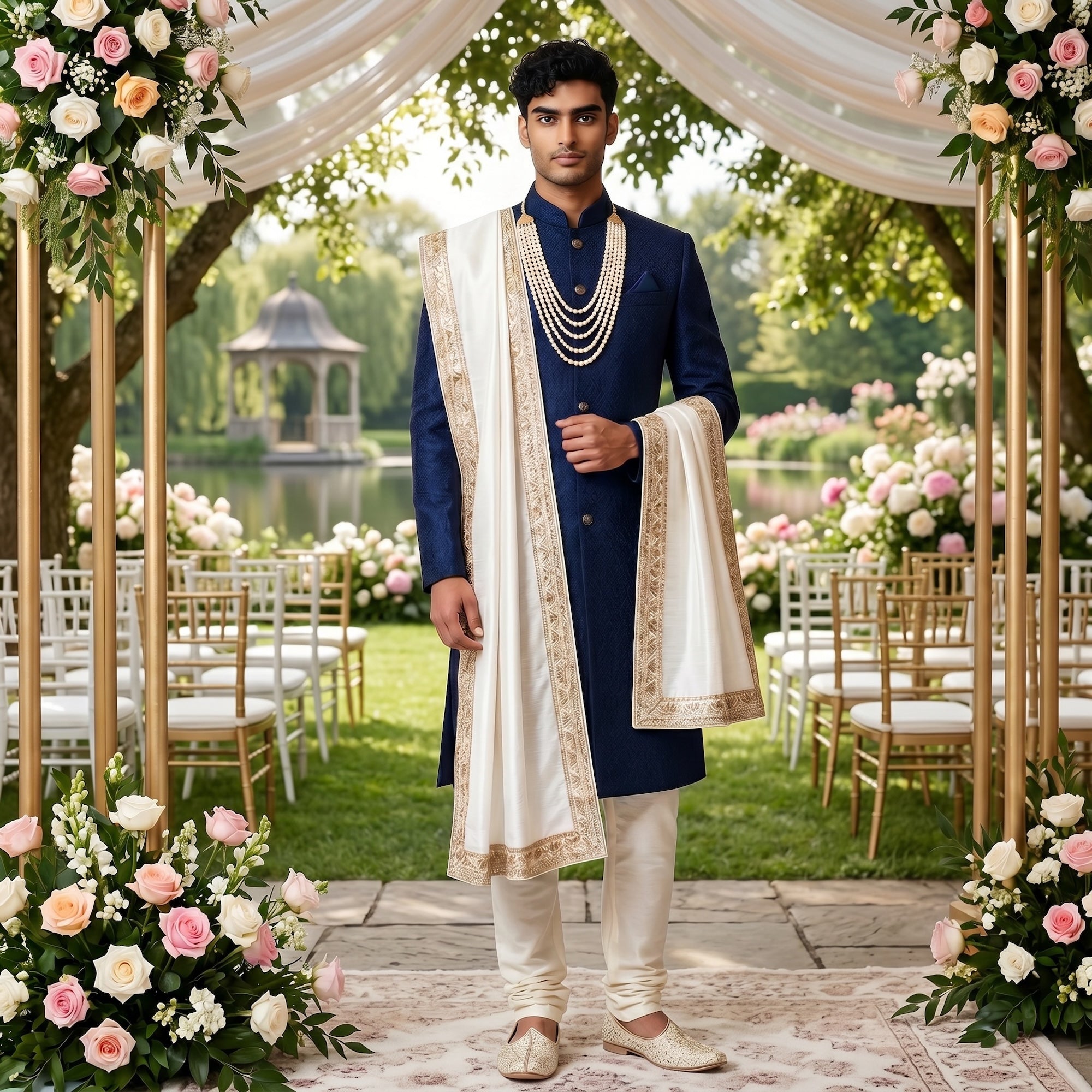 Mens Ivory Dupatta - Vintage India NYC