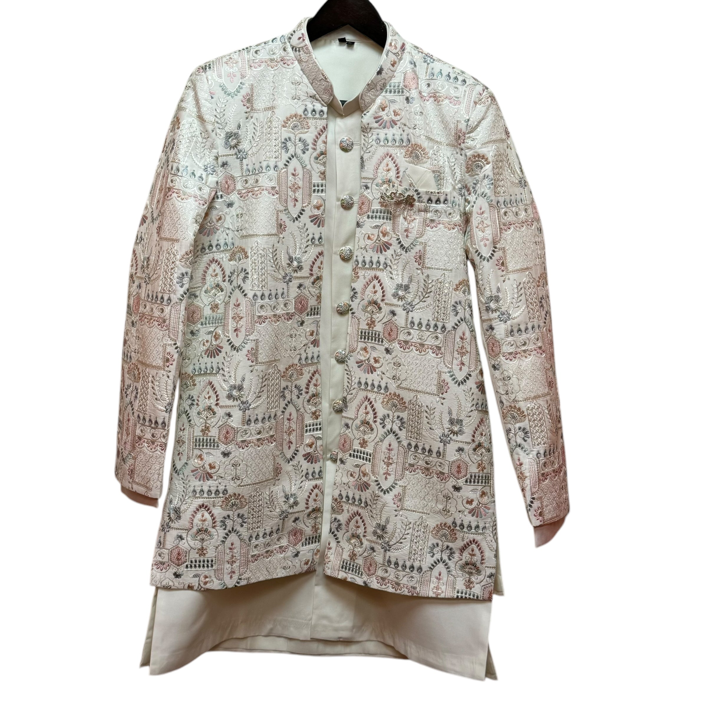 Ivory Pink Bagh Double Sherwani