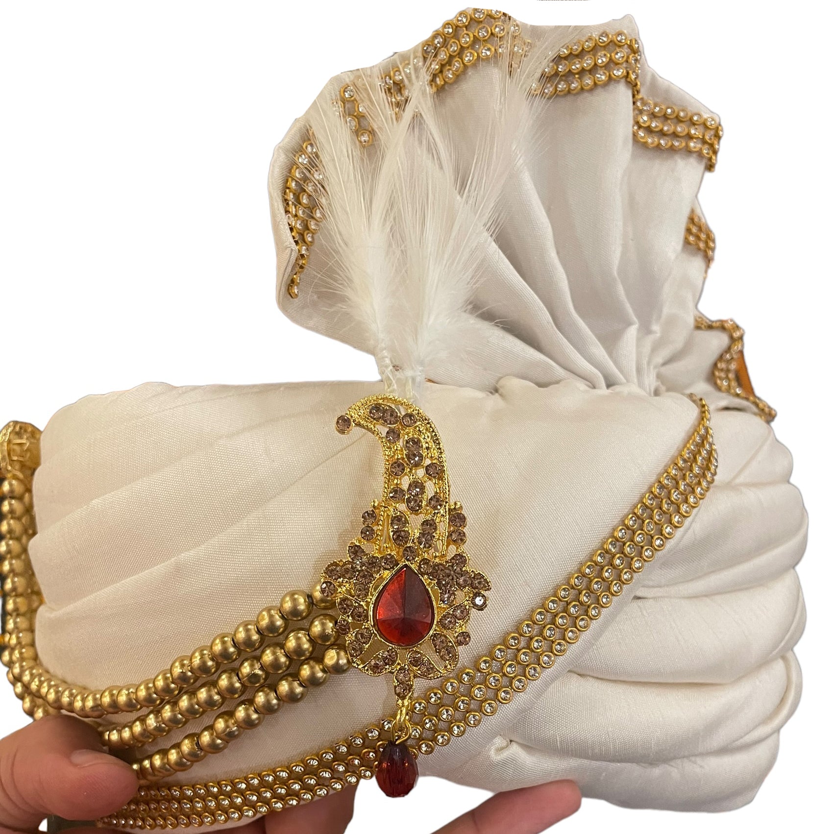 Ivory Silk Pagadi Turban - Vintage India NYC