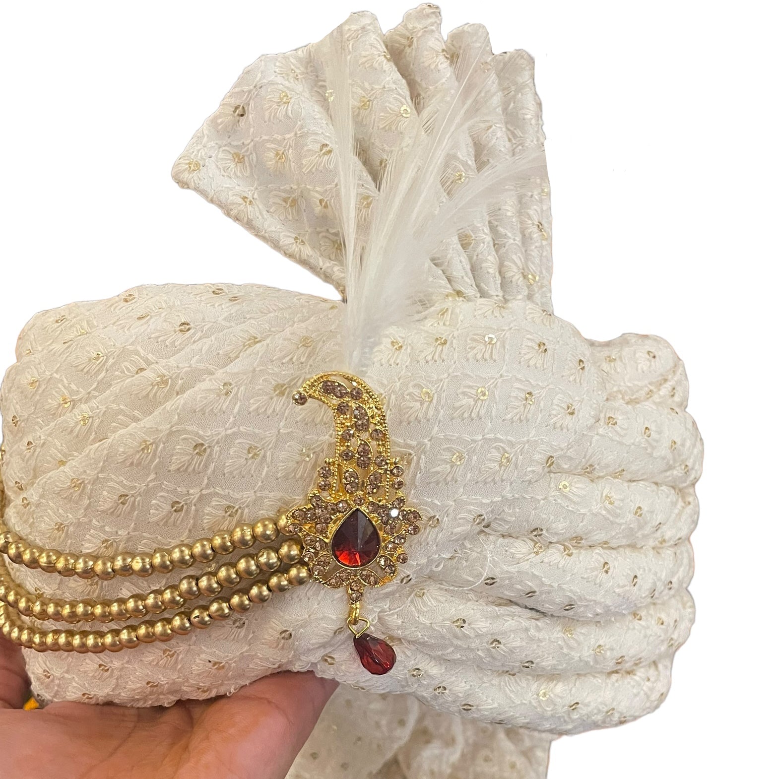 Ivory Lucknowi Pagadi Turban 1 - Vintage India NYC