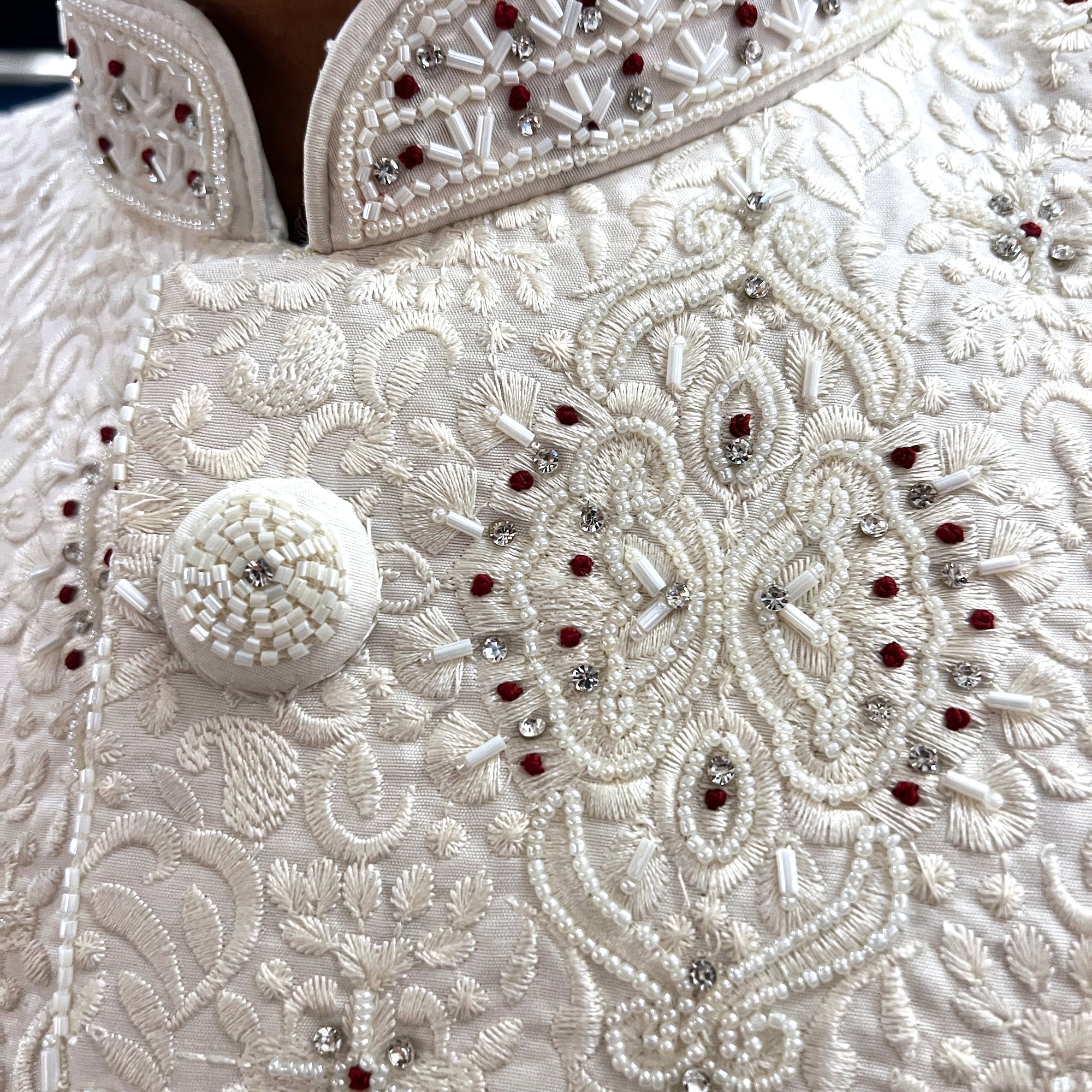 Ivory Pearl Heavy Embroidered Groom Sherwani - Vintage India NYC