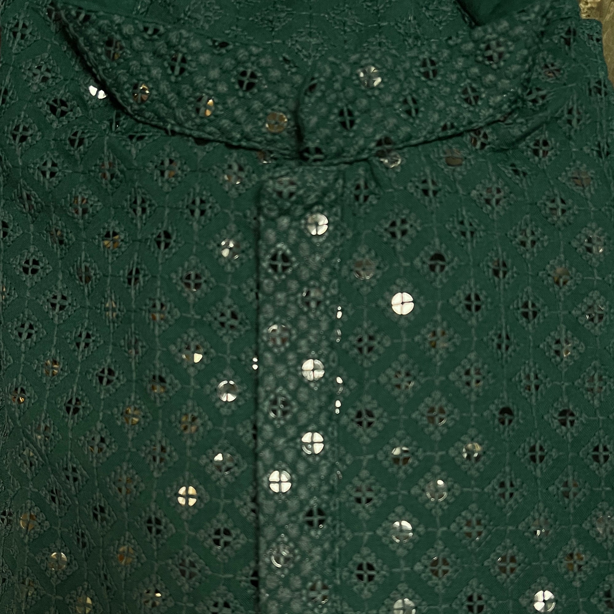 Kurta Set Dark Green Diamond Lucknowi - Vintage India NYC