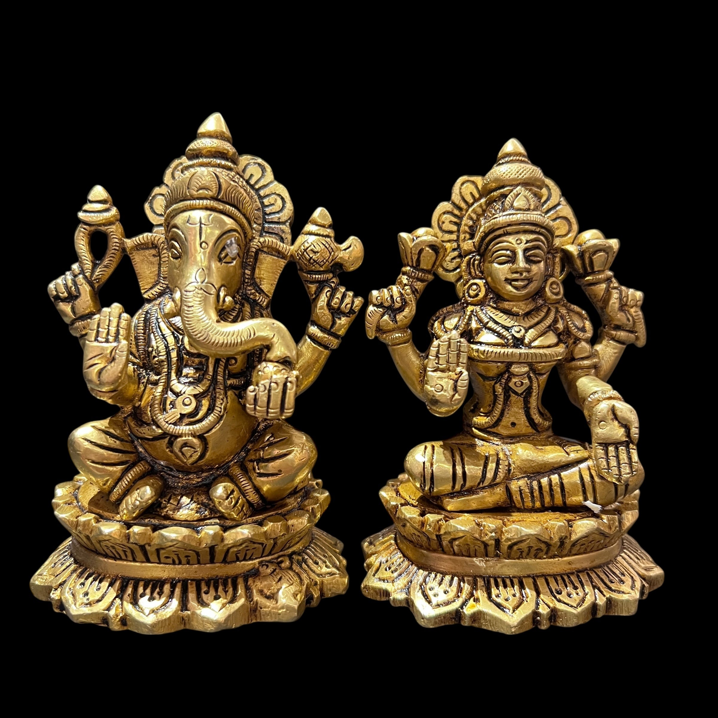 GM Brass Ganesh Laxmi 1018-4.25in - Vintage India NYC