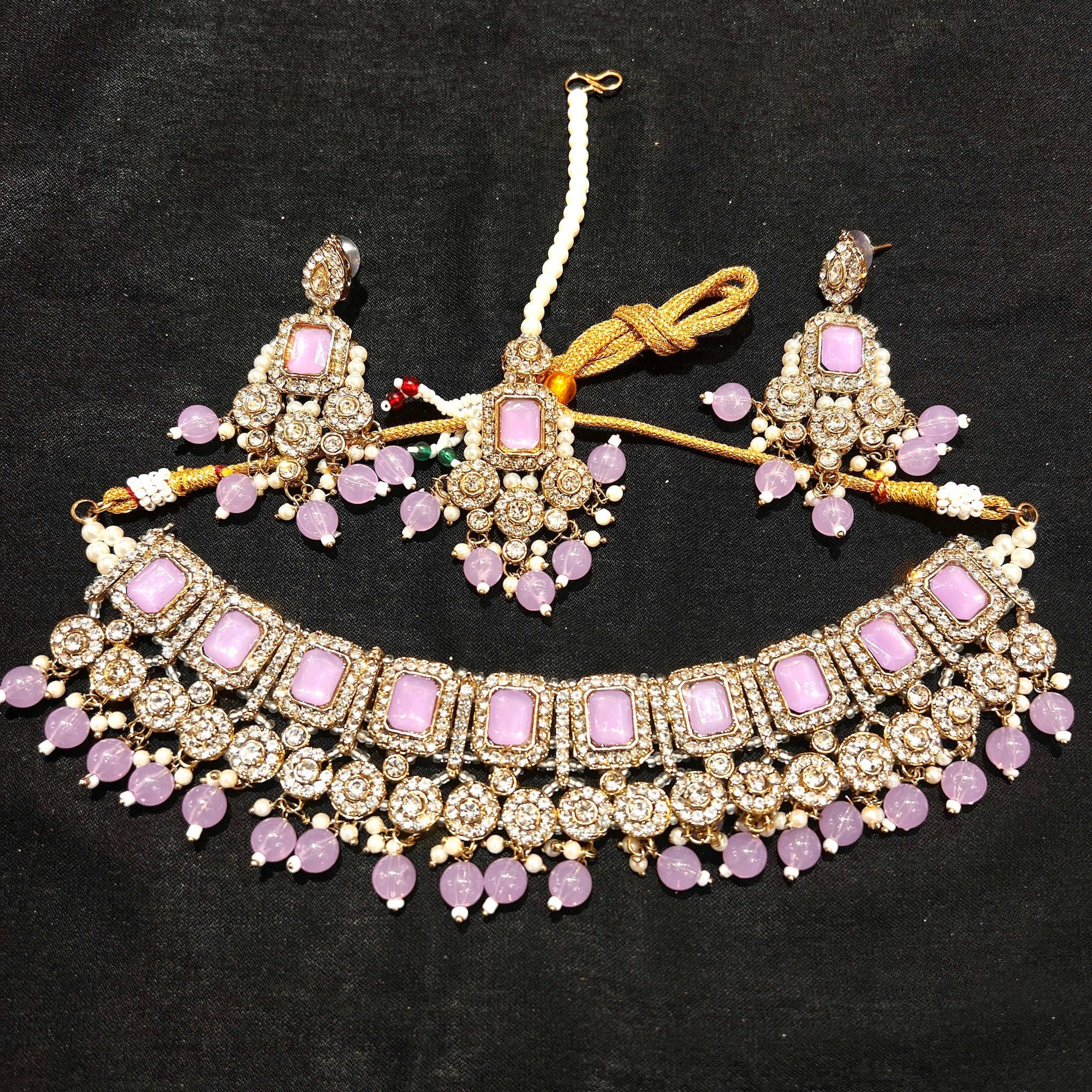 Oblong White Stone Necklace Set-Colors