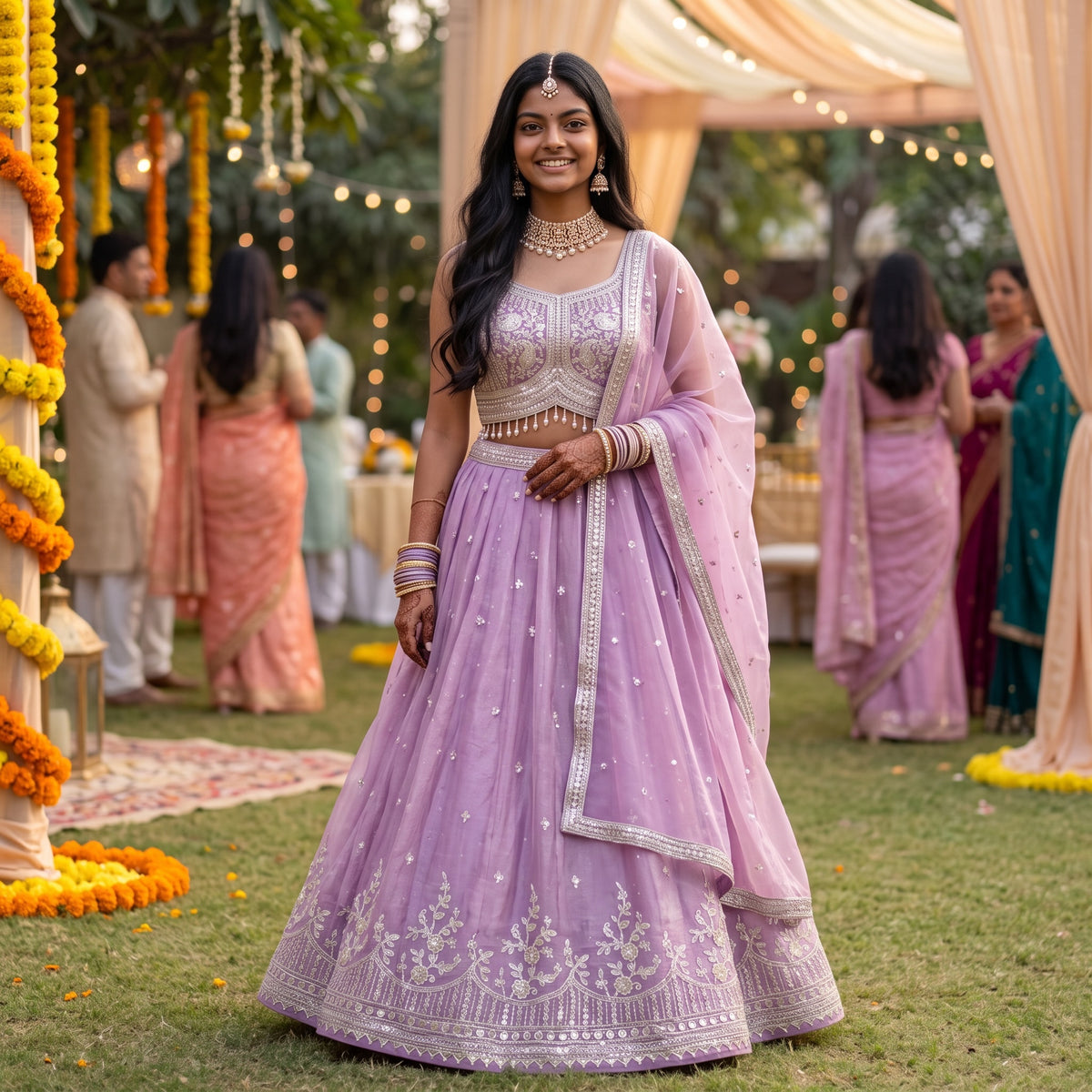 Lilac Flower Lehenga Set
