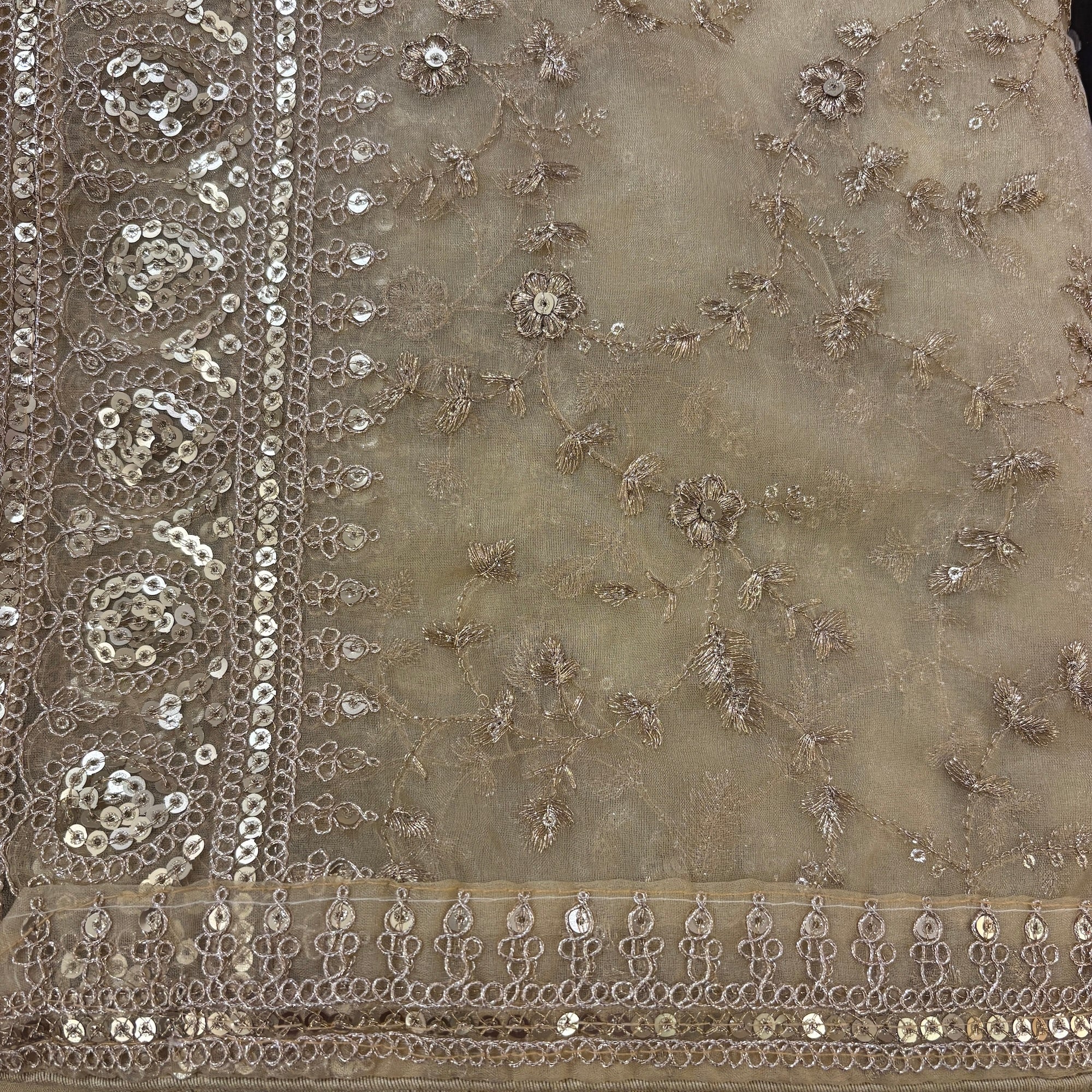 Organza Dupatta with Floral Embroidery-Many Colors - Vintage India NYC