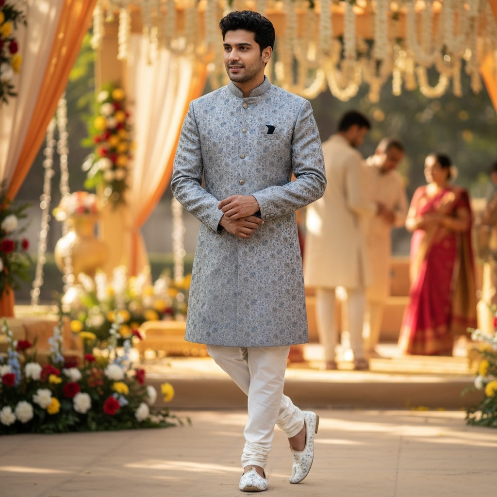 Pastel Floral Sherwani-Colors - Vintage India NYC