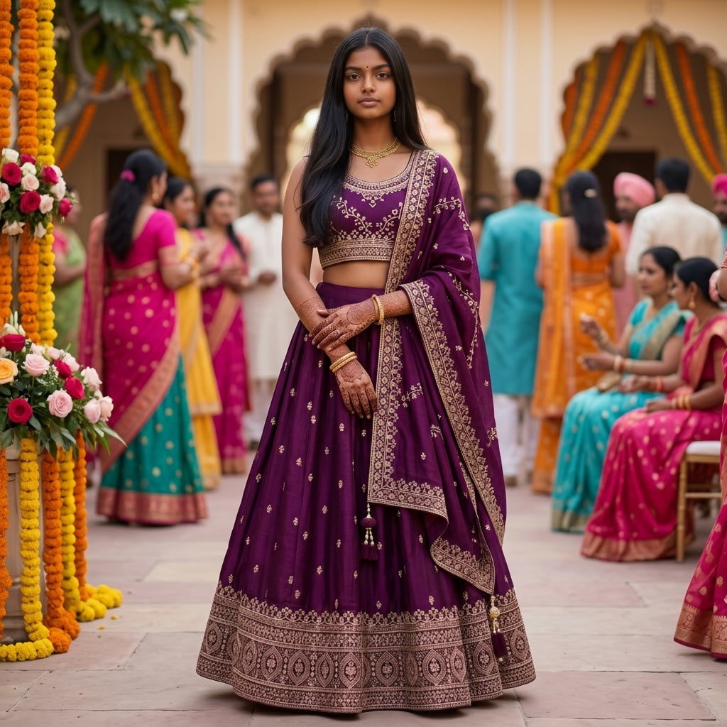 DT Floral Vine Embroidered Lehengas-2 Colors - Vintage India NYC