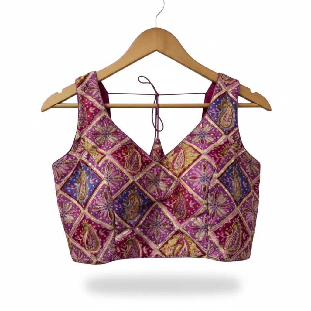 Magenta Diamond Flower Choli Blouse - Vintage India NYC