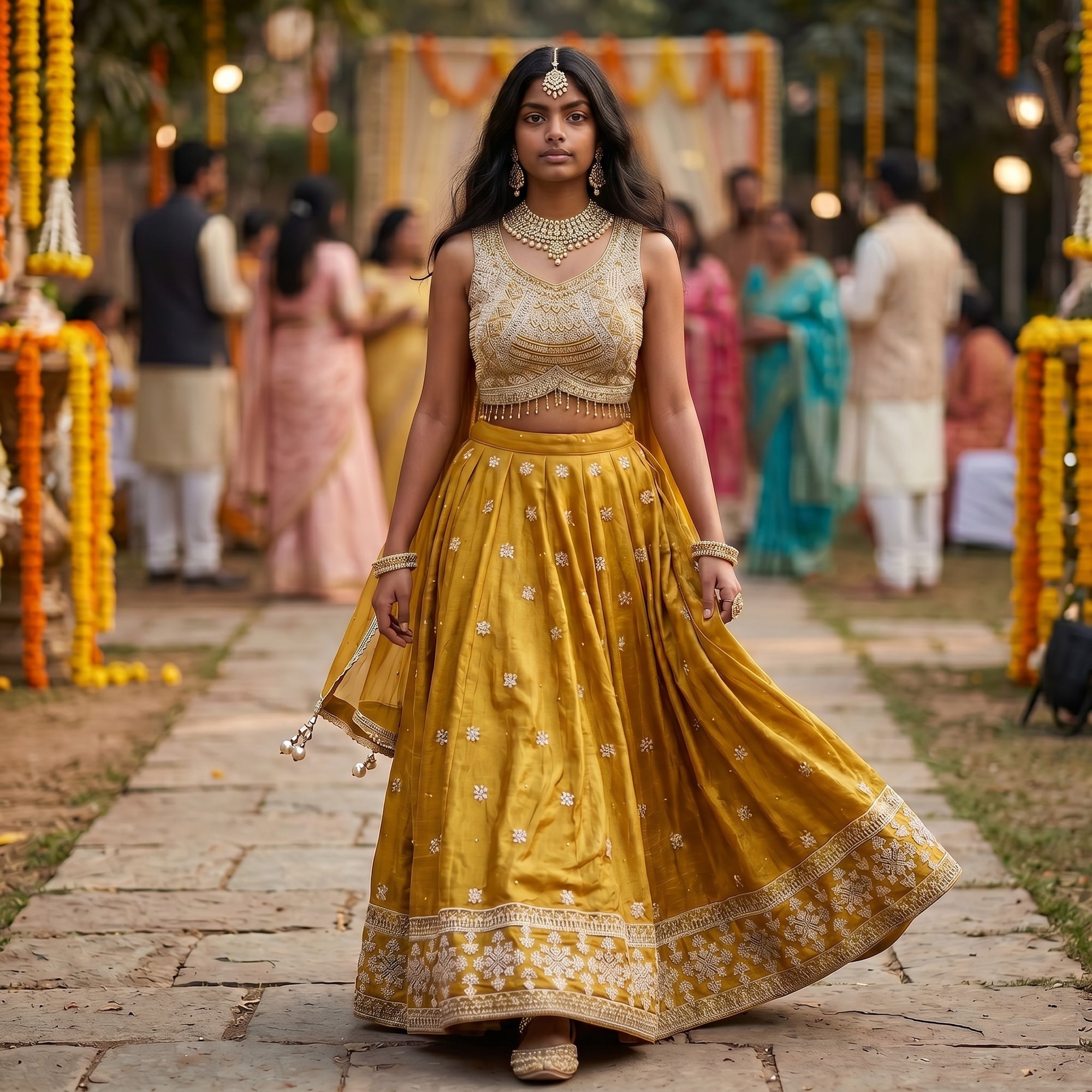 Gold Mustard Silk Lehenga Set